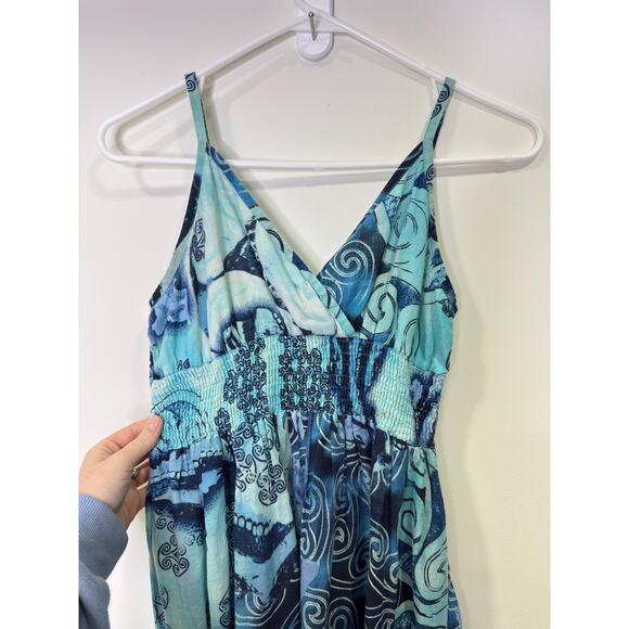 Pink Apple Vintage y2k Mixed Blue White Geo Print Maxi Sundress, Coastal beachy - Picture 3 of 10